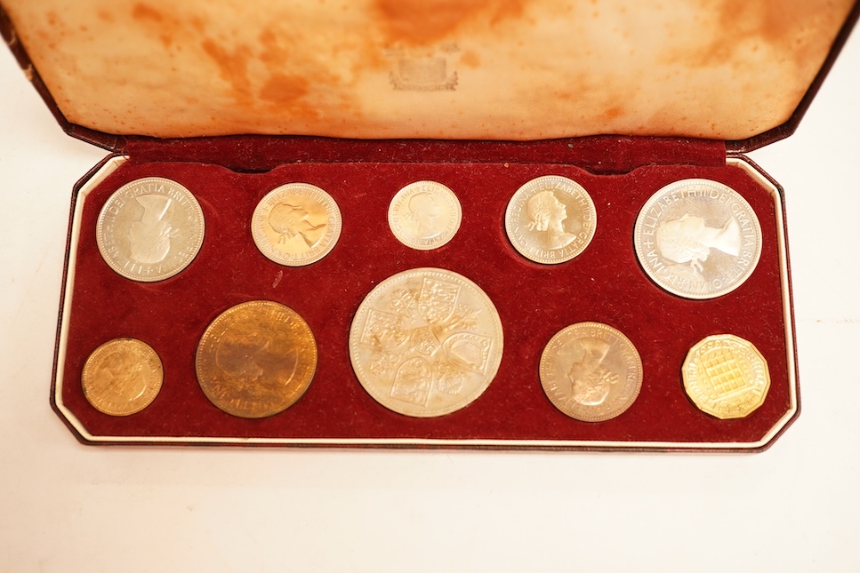 British coins, Elizabeth II, 1953 coronation proof coin set, UNC retaining much lustre, the fitted case with staining to the interior